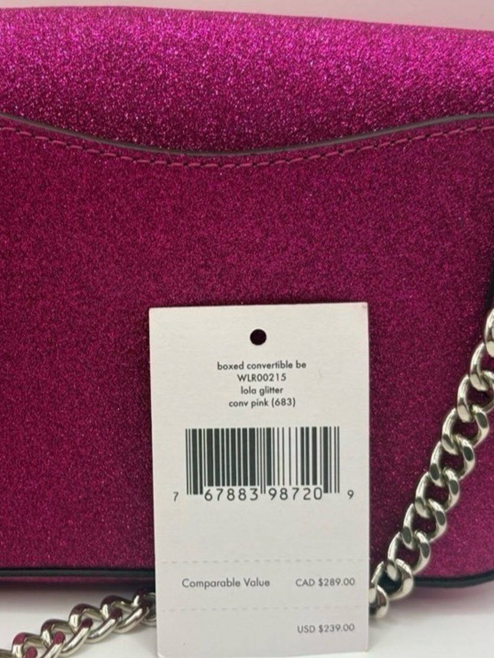 Kate Spade New York Pink Glitter Crossbody Shoulder Bag with Gold Chain Strap - Picture 5 of 6